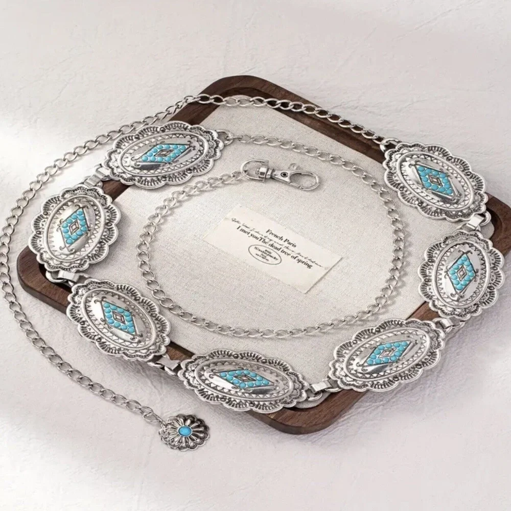 THUNDERBIRD CONCHO WESTERN SILVER BELT ADJUSTABLE BUCKLE MENS WOMENS BOHO